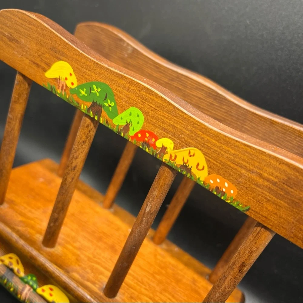 Vintage Mushroom Wood Napkin or Mail Holder Mid Century Modern MCM Dark Brown
